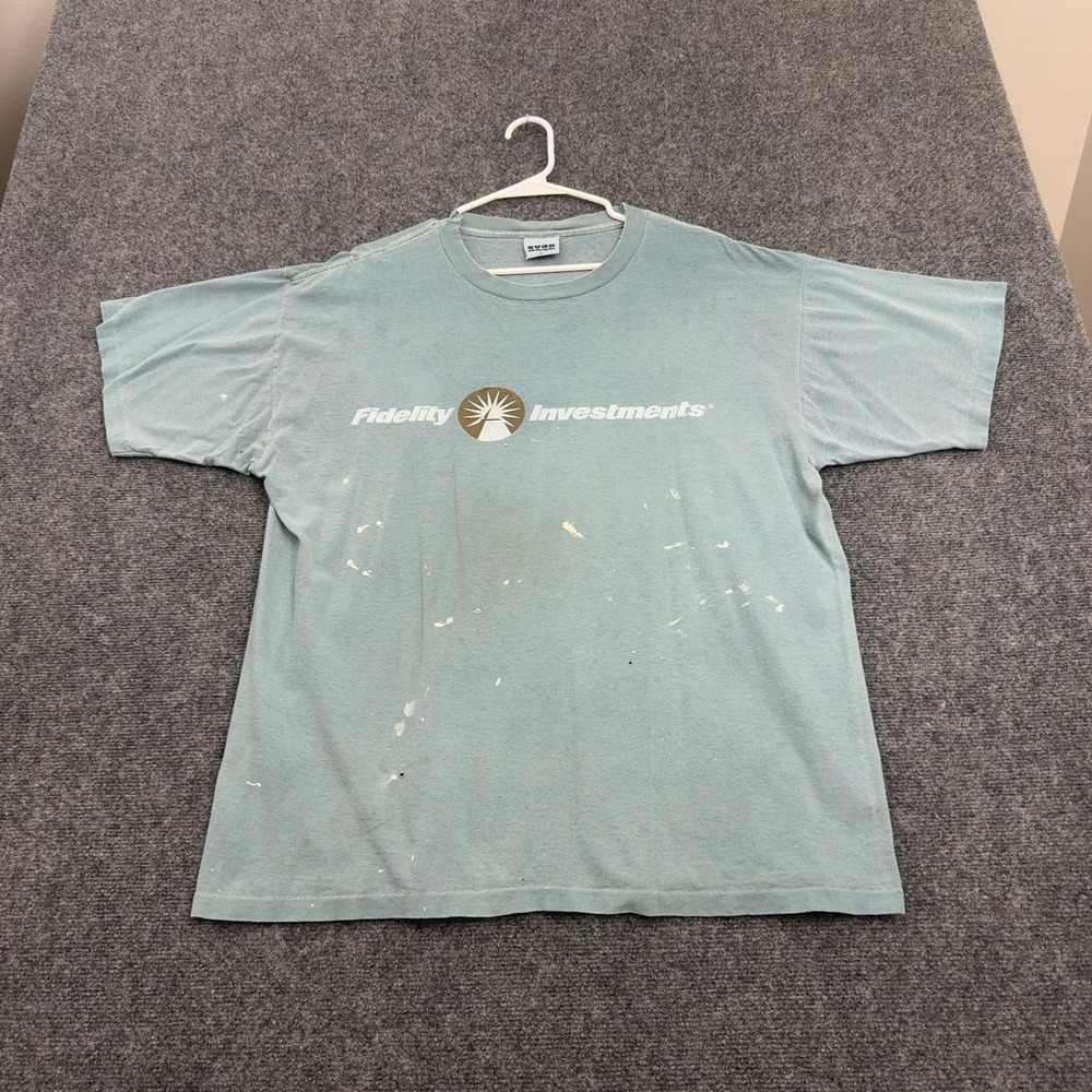 Vintage Fidelity Investments Cyrk T Shirt Men XL Blue Cotton Distressed Gorpcore